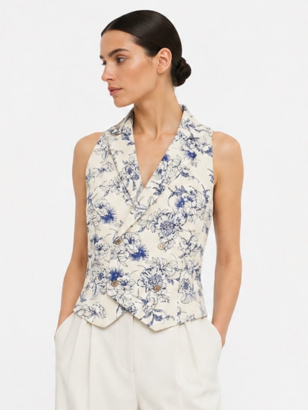 NWT JASON WU WHITE BLUE FLORAL LINEN BLEND HALTER BLAZER TOP WA50348-101-6PA - 2